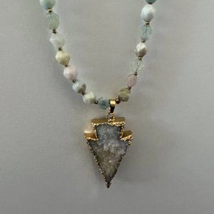 White Druzy Arrow Pendant with Beaded Necklace
